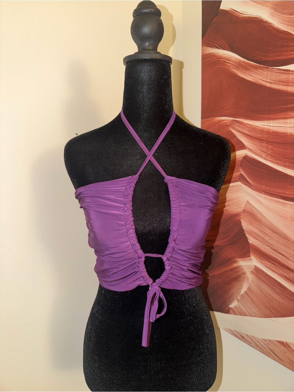 PrettyLittleThing Purple Ruched Halter Crop Top